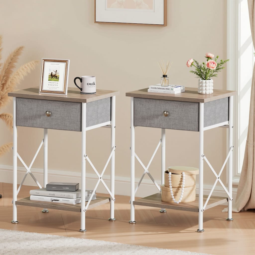 Javlergo Set of 1 or 2 Modern X-Frame Nightstand with Removable Fabric Drawer & Open Shelf for Bedroom or Living Room