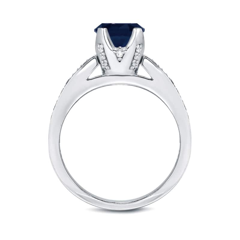 14K Gold 1ct Blue Sapphire and 1/3ctw Diamond Engagement Ring by Auriya