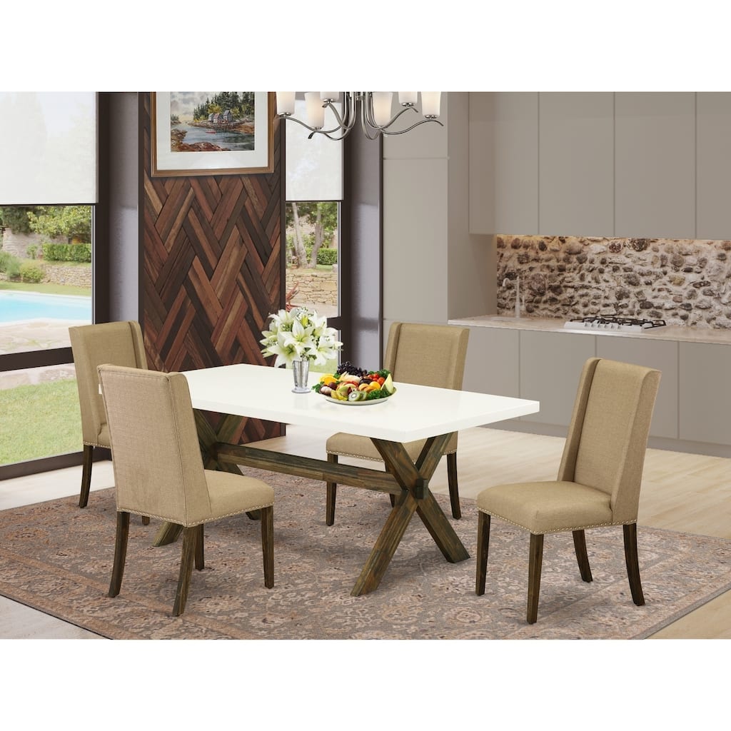 5 Piece Dining Room Set - Kitchen Table with 4 Chairs - Modern Rectangular Table and Upholstered Dining Chairs - 72