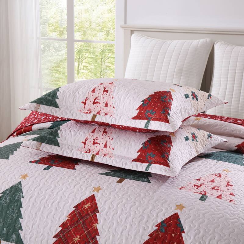 3 Pcs Festive Christmas Tree Quilt Bedspread Set