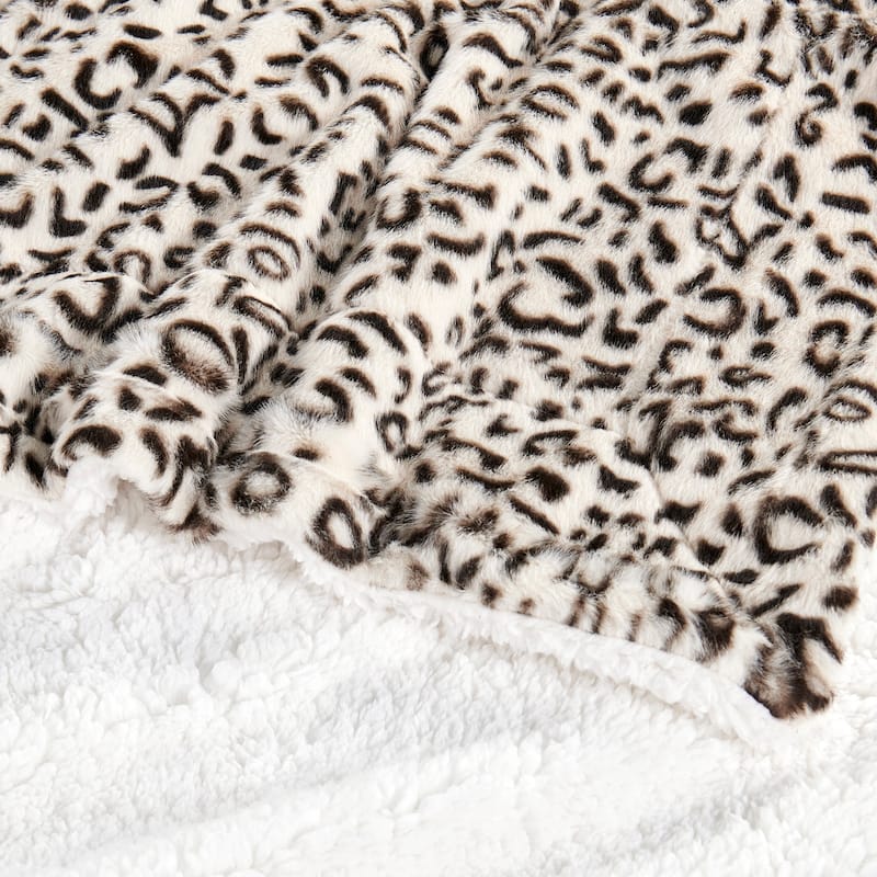 Breathable Cozy FauxFur Snow Leopard Throw