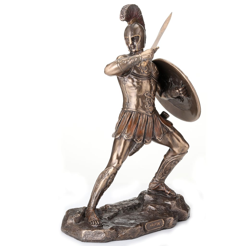 9.25" H GREEK HERO HECTOR OF TROY HOLDING SWORD AND SHIELD Cold Cast Bronze - 3.35"x6.1"x9.25"