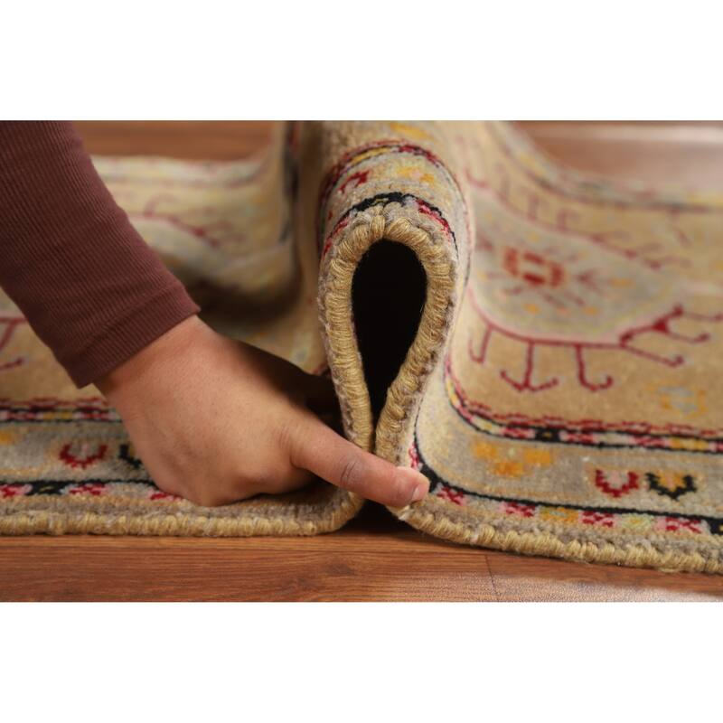 Hand Knotted Oriental 100% Wool Carpet Transitional Geometric Yellow & Gold Khotan Area Rug - 4' 11'' X 3' 1''