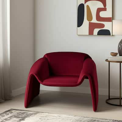 HomeRoots 40" Red Velvet Contemporary Arm Chair - 40.00 in. x 25.60 in. x 32.00 in.