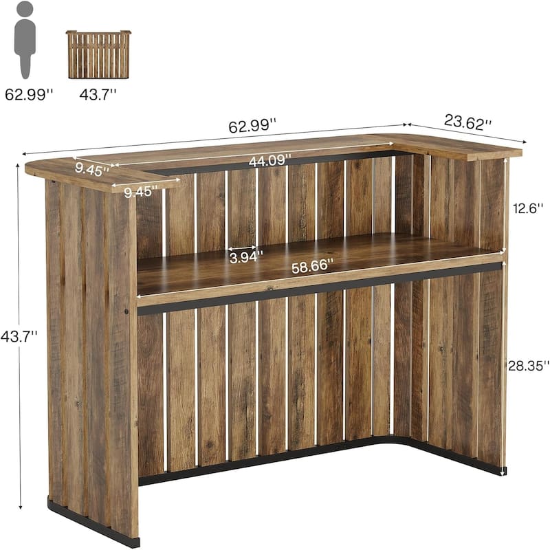 63-Inch Home Bar Unit, Farmhouse Liquor Bar Table