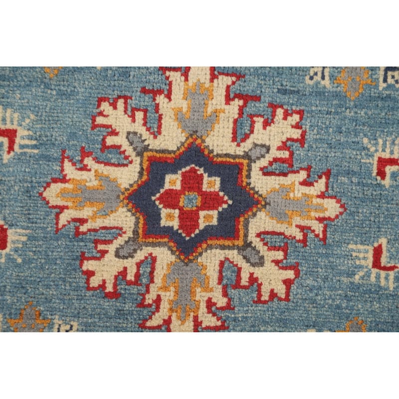 Light Blue Kazak Accent Rug Wool Carpet - 2'9" x 4'2"