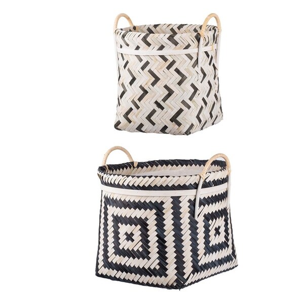 Set of 2 Black and White Geometric Organic Elements Baskets 14" - N/A