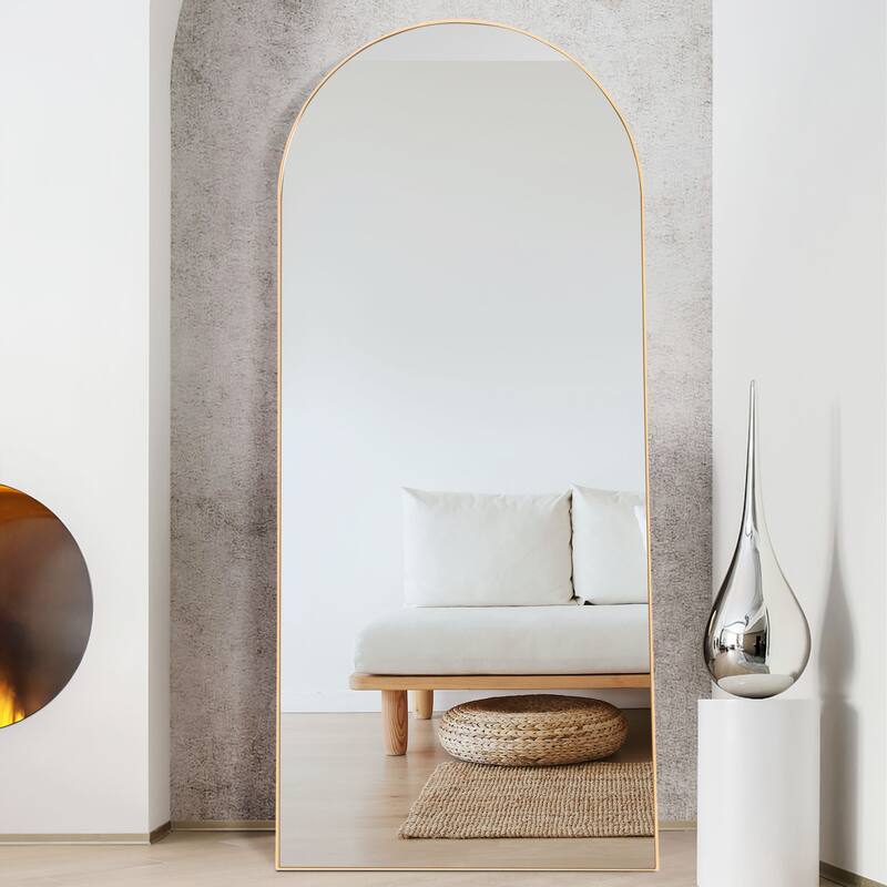 Modern Arched Mirror Full-Length Floor Mirror with Stand - 71x31 - Gold