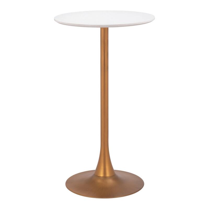HomeRoots 24" White and Gold Wood and Steel Rounded Bar Table - 24.00 in. x 41.70 in. x 24.00 in.