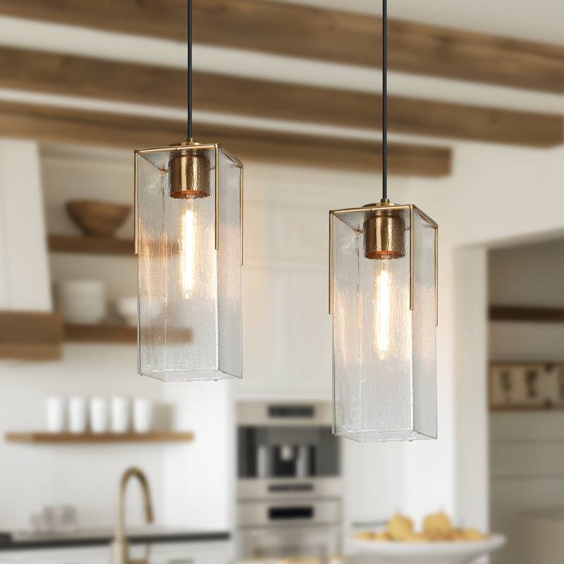 Elegant Gold 1-Light Modern Water Rippled Glass Kitchen Island Pendant Light for Dining Room - 5"W x 13.5"H