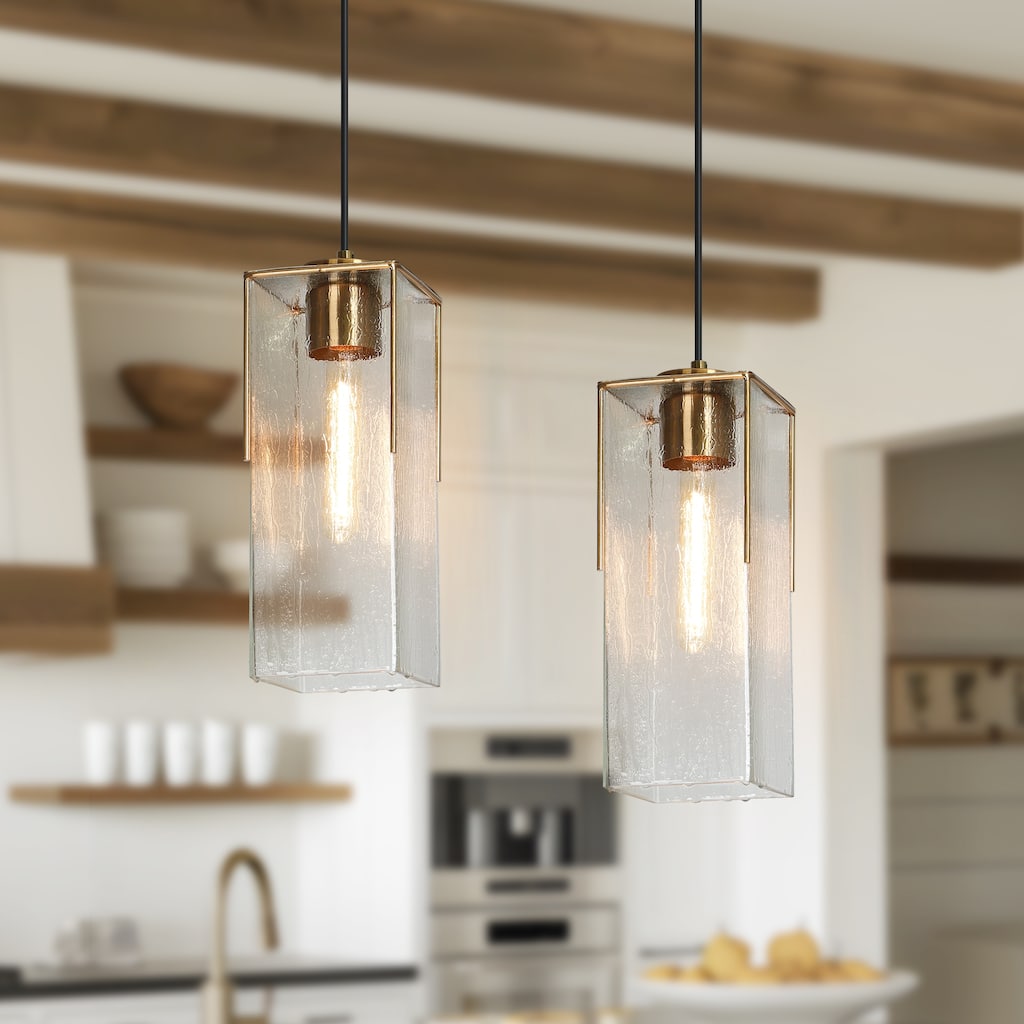 Elegant Gold 1-Light Modern Water Rippled Glass Kitchen Island Pendant Light for Dining Room - 5"W x 13.5"H