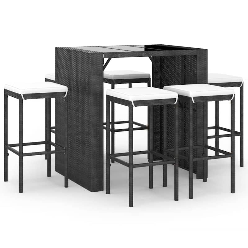 vidaXL 5 Piece Patio Bar Set with Cushions Black Poly Rattan - 15" x 15" x 29.9"