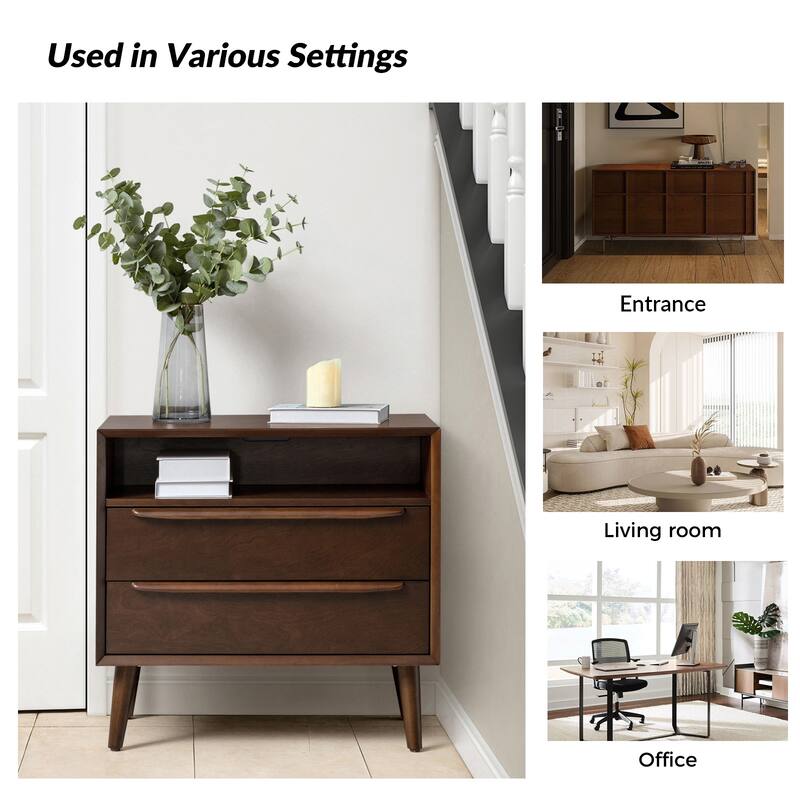 Kay Mid-century Modern 2 - Drawer End Table with Built-In Outlets and USB by HULALA HOME