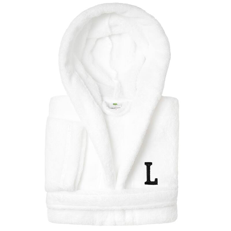 Sweet Kids 100% Polyester SUPER PLUSH Double Brushed Hooded Bathrobe with Black Bookman Monogram - Small - L