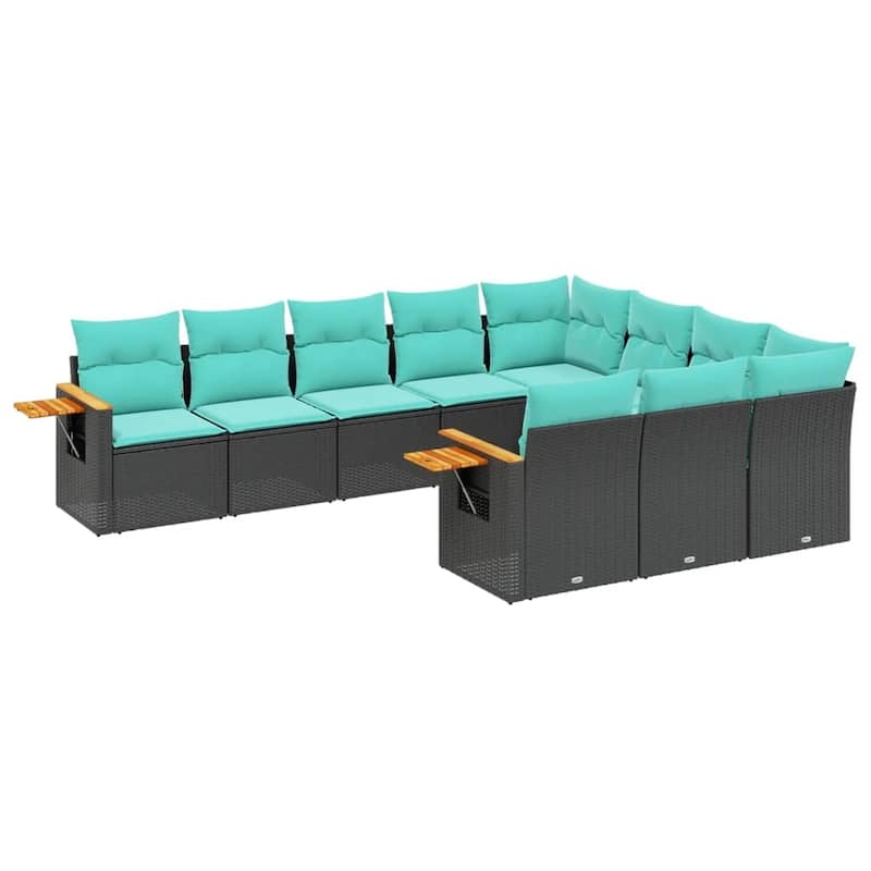vidaXL 10 Piece Patio Sofa Set with Cushions Black Poly Rattan