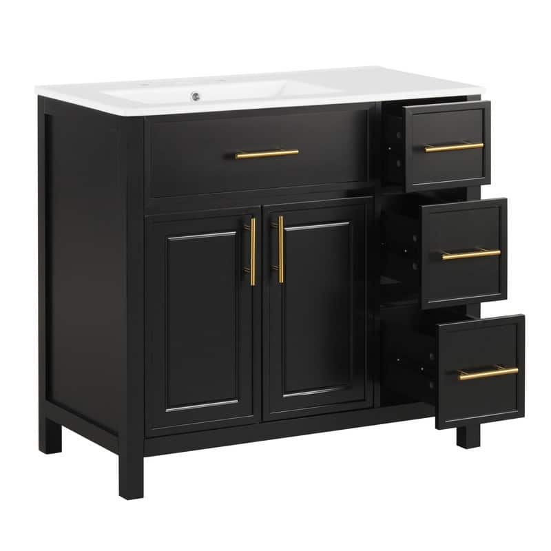 36" Modern Bathroom Vanity Set with Ceramic Sink, Storage Cabinet & Drawers