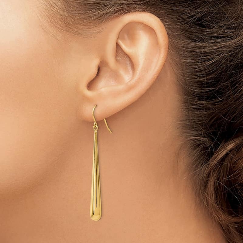 Curata Solid 14k Yellow Gold Long Trendy Polished Tear-drop Hook Earrings (6mmx53mm) - Orange