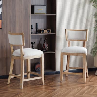 Fabric Upholstered Bar Stools Set of 2, Counter Height Bar Stools, Armless Dining Chairs with Curved Backrest & Footrest