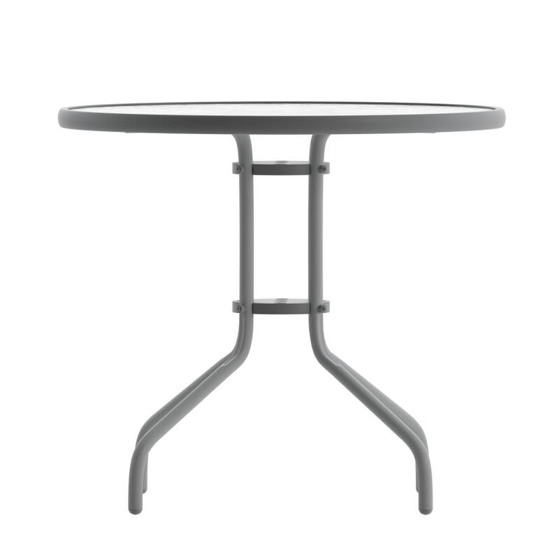 31.5" Round Tempered Glass Metal Table with Smooth Ripple Design Top