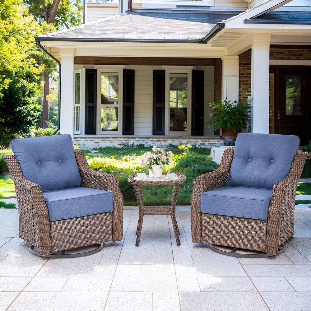 3 Pieces Swivel Chairs with Glass Side Table