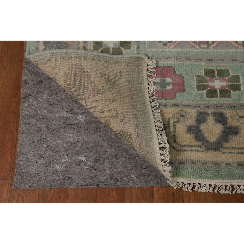 Green Geometric Oushak Indian Area Rug Hand-Knotted Wool Carpet - 7'6" x 10'0"