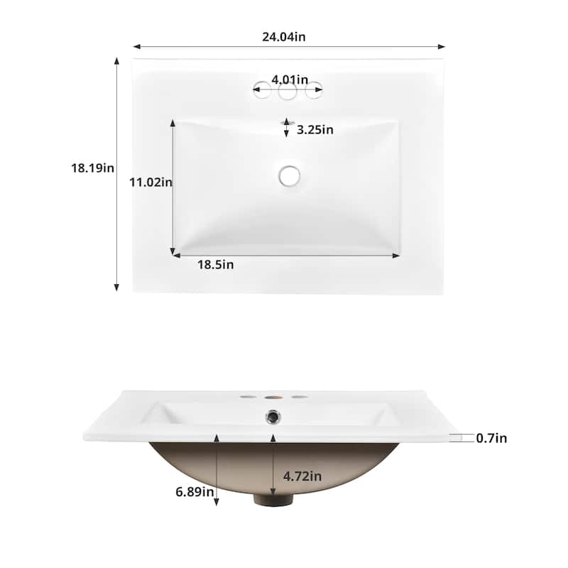 24" Bathroom Vanity with Integrated Ceramic Sink, Bathroom Cabinet with 2 Doors, Single Sink Bathroom Vanity