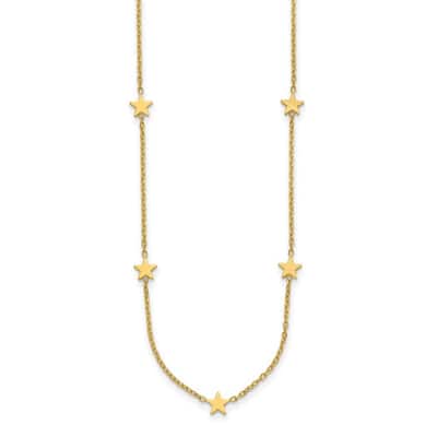 Curata Italian 14k Yellow Gold 16+2" 6mm Polished Star Station Necklace (Lobster)