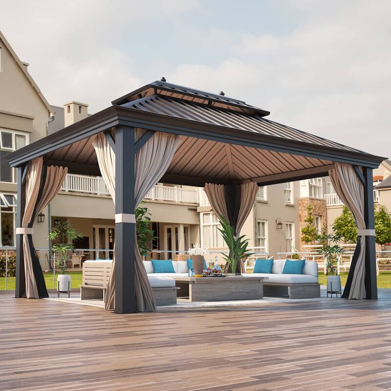 Pro Series Outdoor Hardtop Gazebo Pergola | Galvanized Steel Roof & Aluminum Frame | Includes Premium Curtains & Netting