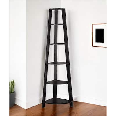 HomeRoots 71" Espresso Wood Five Tier Corner Bookcase - 15.5