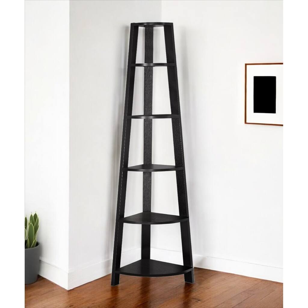 HomeRoots 71" Espresso Wood Five Tier Corner Bookcase - 15.5