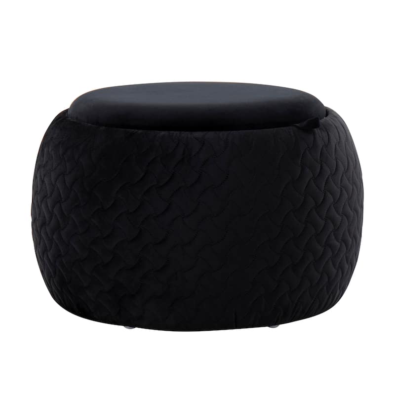Carson Carrington Astrid Pouf with Natural Wood Tray Top