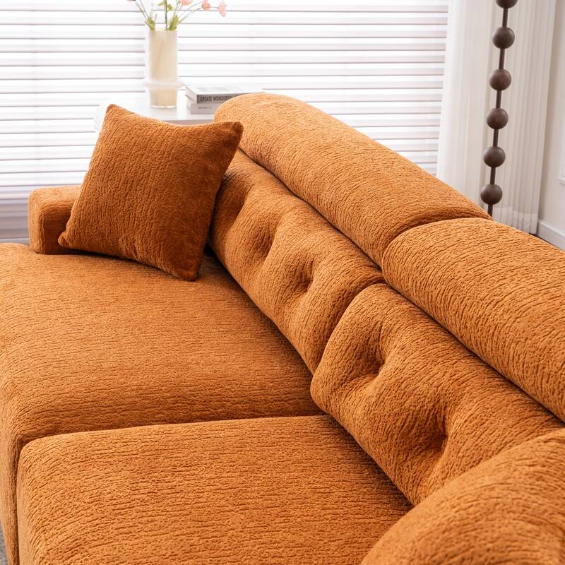 Reconfigurable 4-Seater Sectional Sofa With Wood Grain Chenille Fabric,Modular Sofa With 2 Pillows,High-Density Sponge Couch