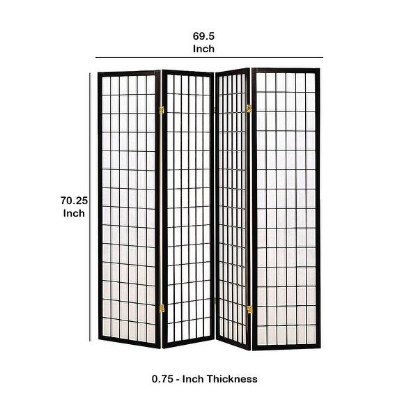 4 Panel Foldable Wooden Frame Room Divider With Grid Design Black Overstock 33021259