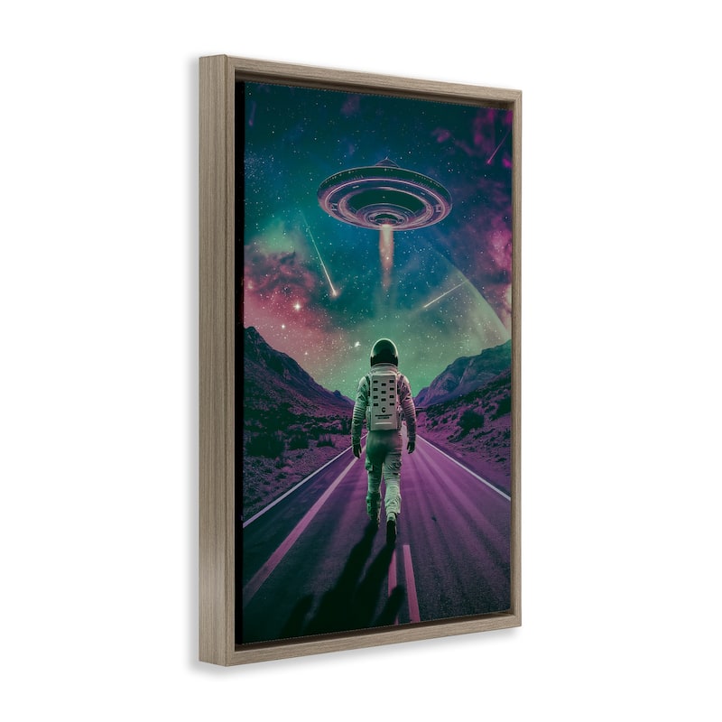 Stupell Alien Spaceship over Astronaut Framed Floater Canvas Wall Art Design By Wumples