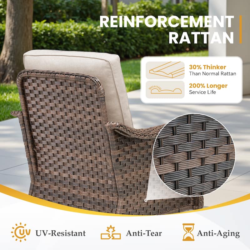 Pocassy Patio Funiture Swivel Chair with Fire Table Set