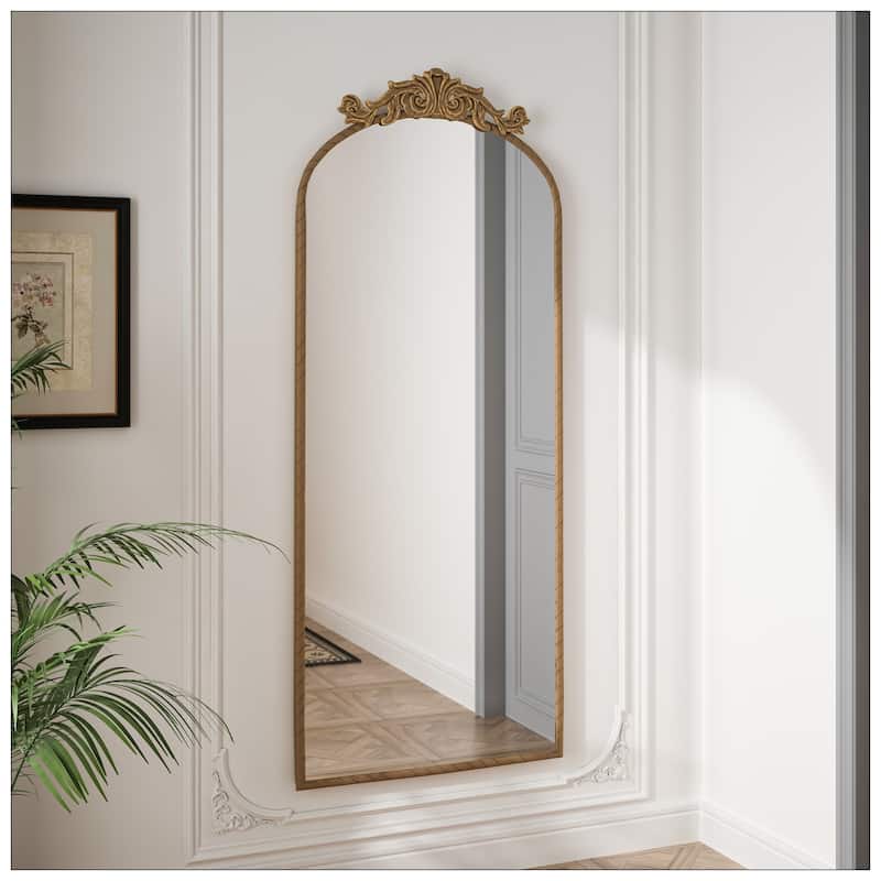 58"x24" Arched Full Body Mirror with Vintage Ornate Carved Applique
