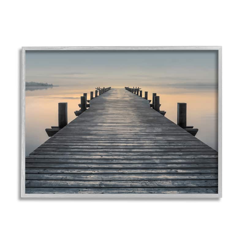 Stupell Quiet Serene Dock Pier Foggy Morning Sunrise Scenery Framed Wall Art - Orange