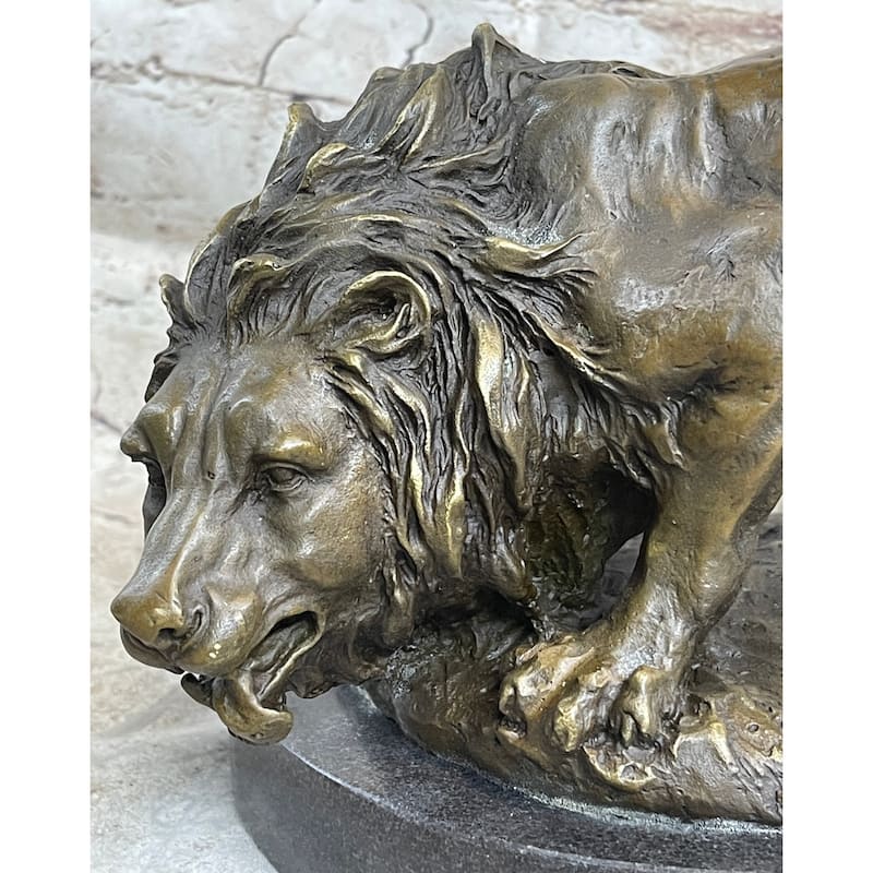 Lion Stalking Prey Hot Cast Bronze Sculpture Statue Art By Antoine Barye On Marble Base