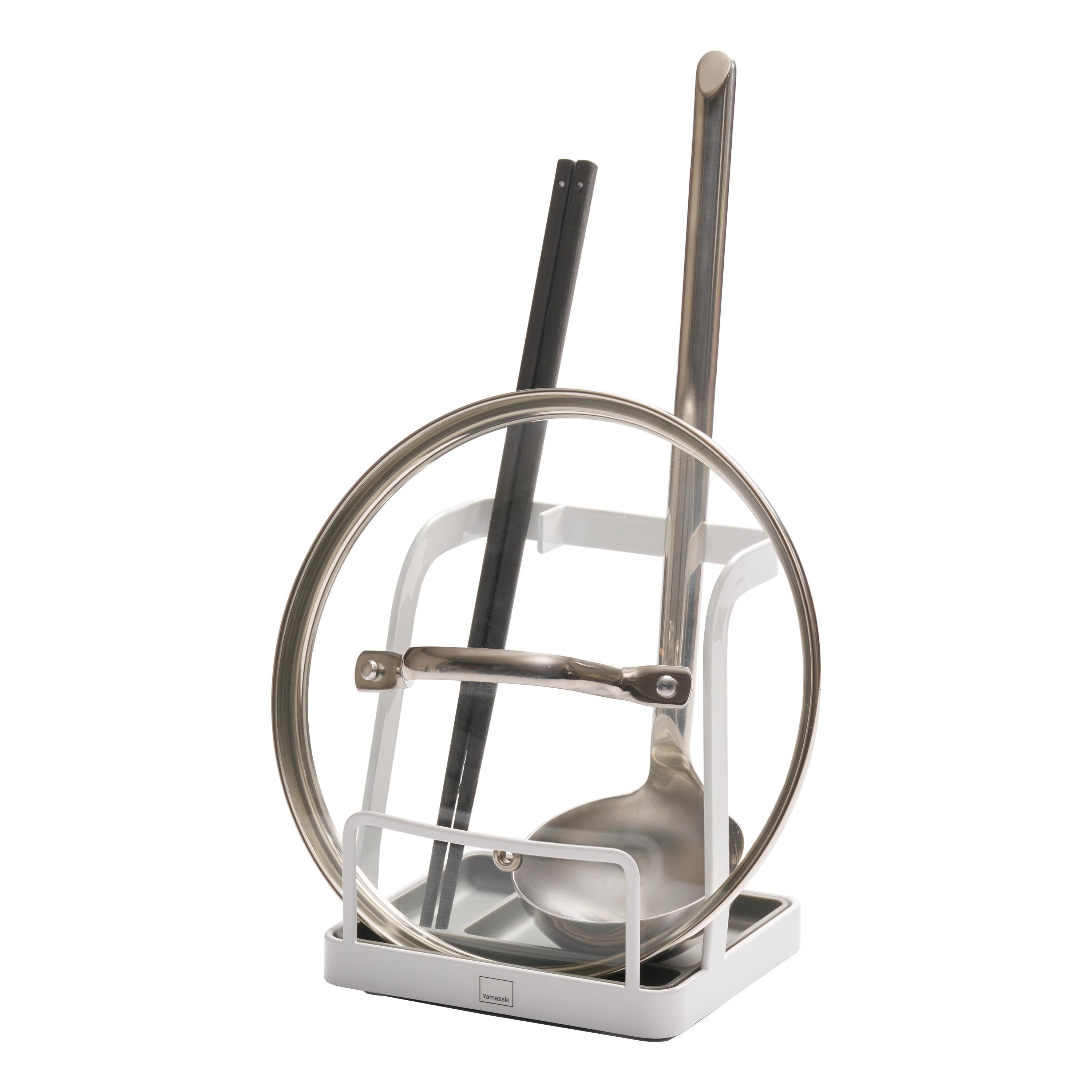 Yamazaki Home Lid and Ladle Stand - Large, Steel - L 4.84 x W 5.51 x H 5.98 inches