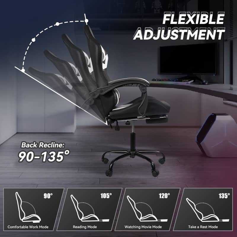 Gaming Chair Black-Blue - Ergonomic PU Seat w/Adjustable Armrests & Metal Legs​
