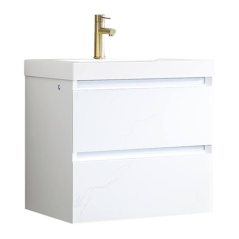 LED Lighted Floating / Wall Huang Vanity with Acrylic Sink and Comfortable Dimmed Vanity Light - White - No Mirror - 24 in
