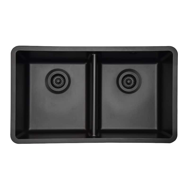 Lexicon Granite 32 Inch 50/50 Double Bowl Undermount Kitchen Sink Kit