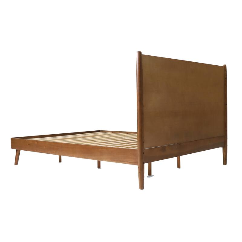 Ozzy King Size Bed with Panel Headboard Design, Rich Brown Acacia Wood