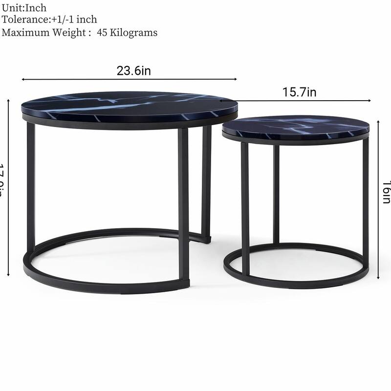 Modern Nesting Tables - Black Marble Round Set, Industrial Style