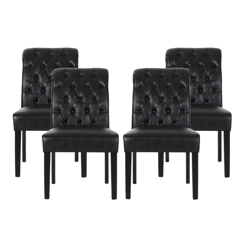 Elwood Tufted Rolltop Dining Chairs (Set of 4) by Christopher Knight Home - Black
