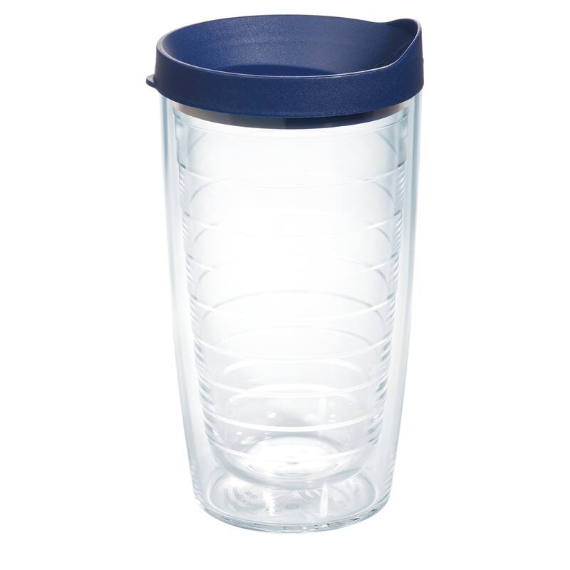 Tervis Clear & Colorful Lidded Made in USA Double Walled Insulated Travel Tumbler, Navy Lid - 16oz