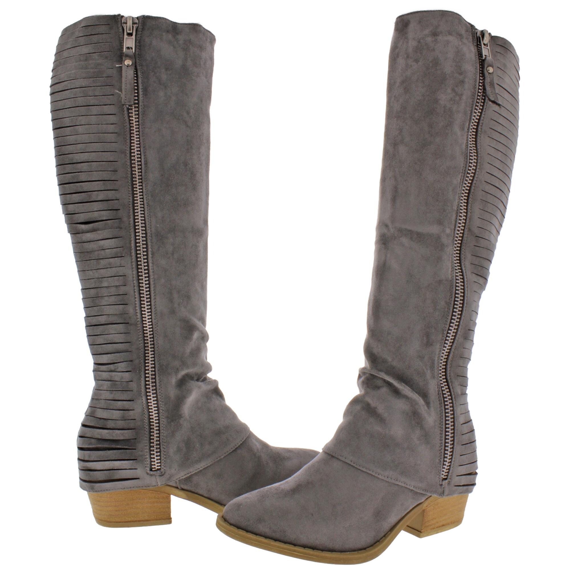womens grey suede knee high boots