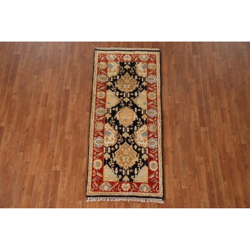 Black Oushak Accent Oriental Area Rug Hand-knotted Wool Carpet - 2'9"x 6'1"