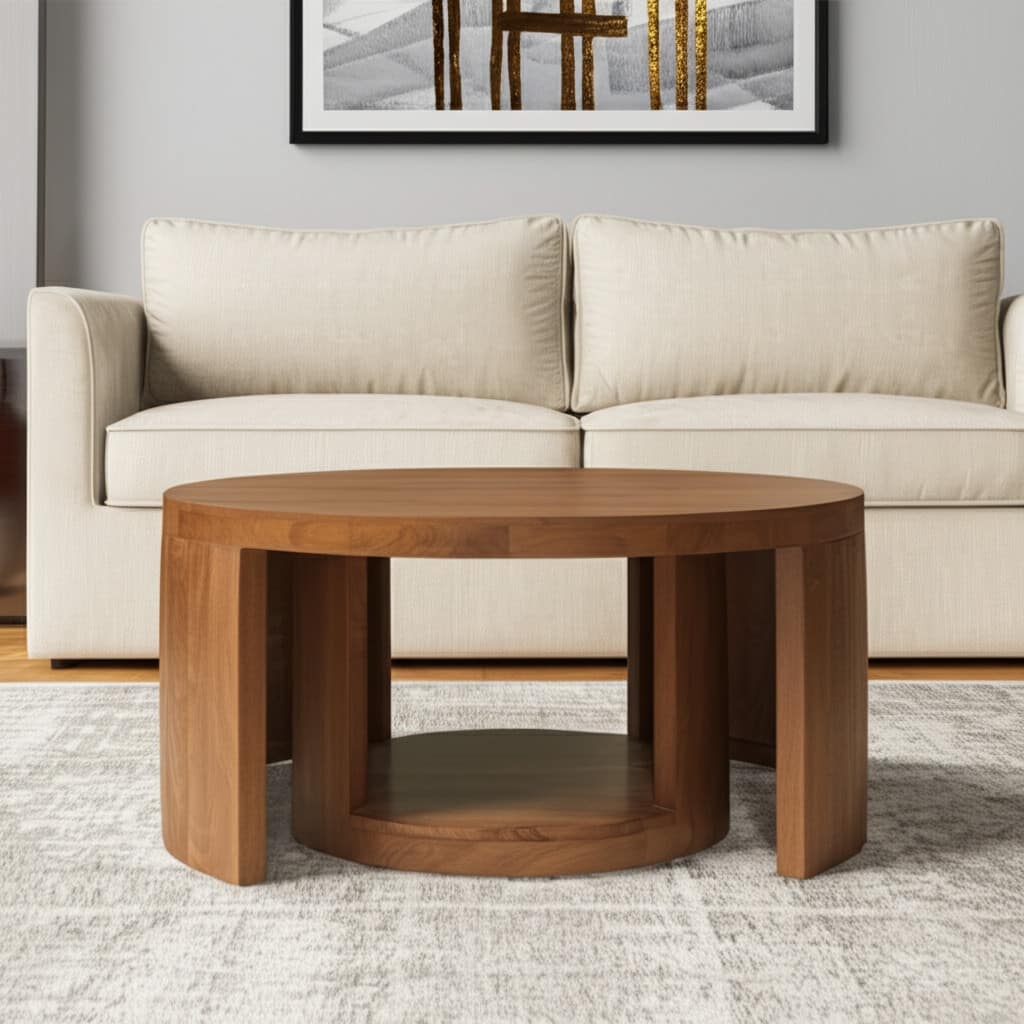 HomeRoots Set of Two Walnut Solid Wood Round Distressed Solid Nested Coffee Tables - 39' X '19.5' X '39