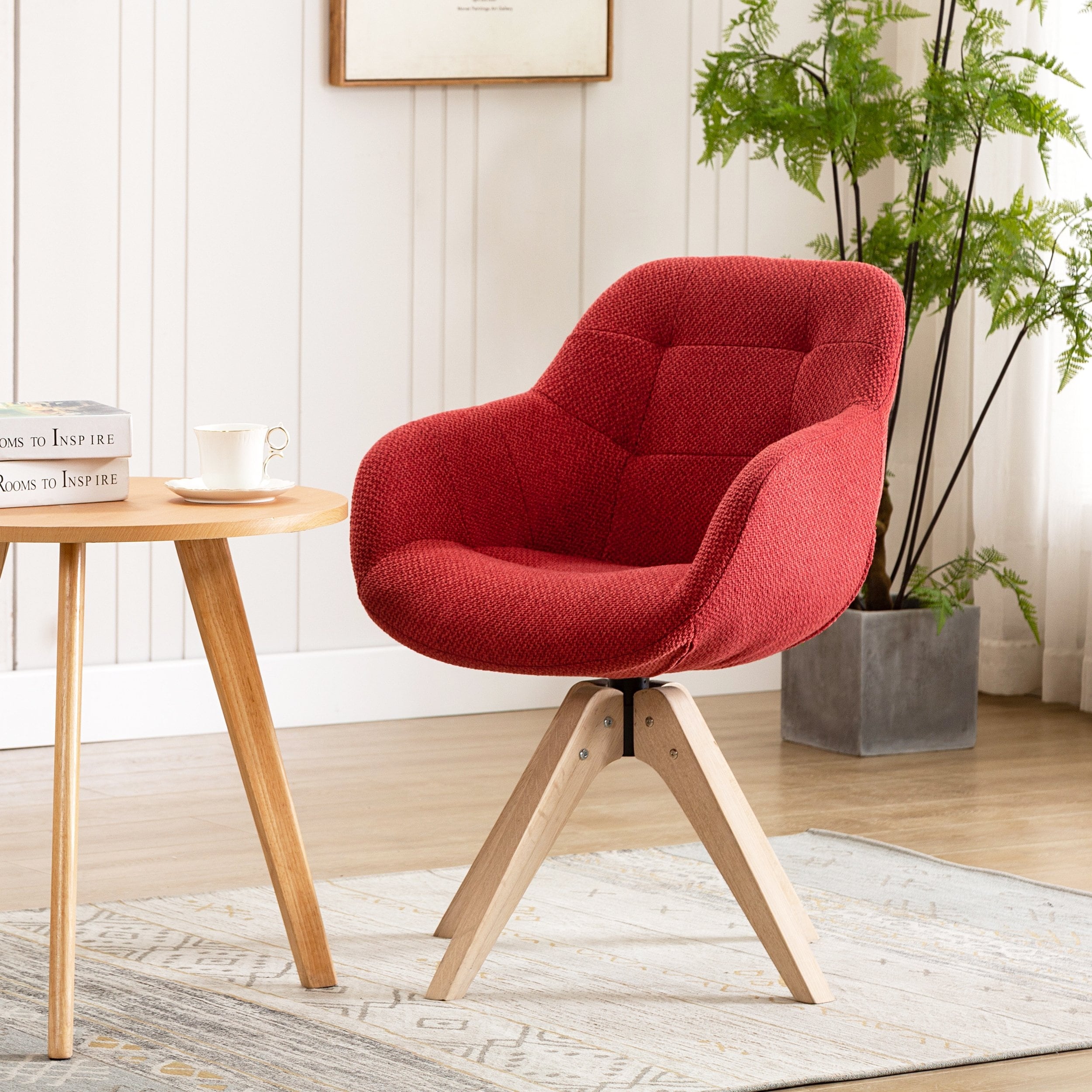 Swivel armchair fabric accent chair dining chair with oak wood legs sale
